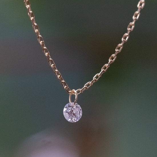 14K Yellow Gold Simple Chain Necklace with Small Floating Diamond