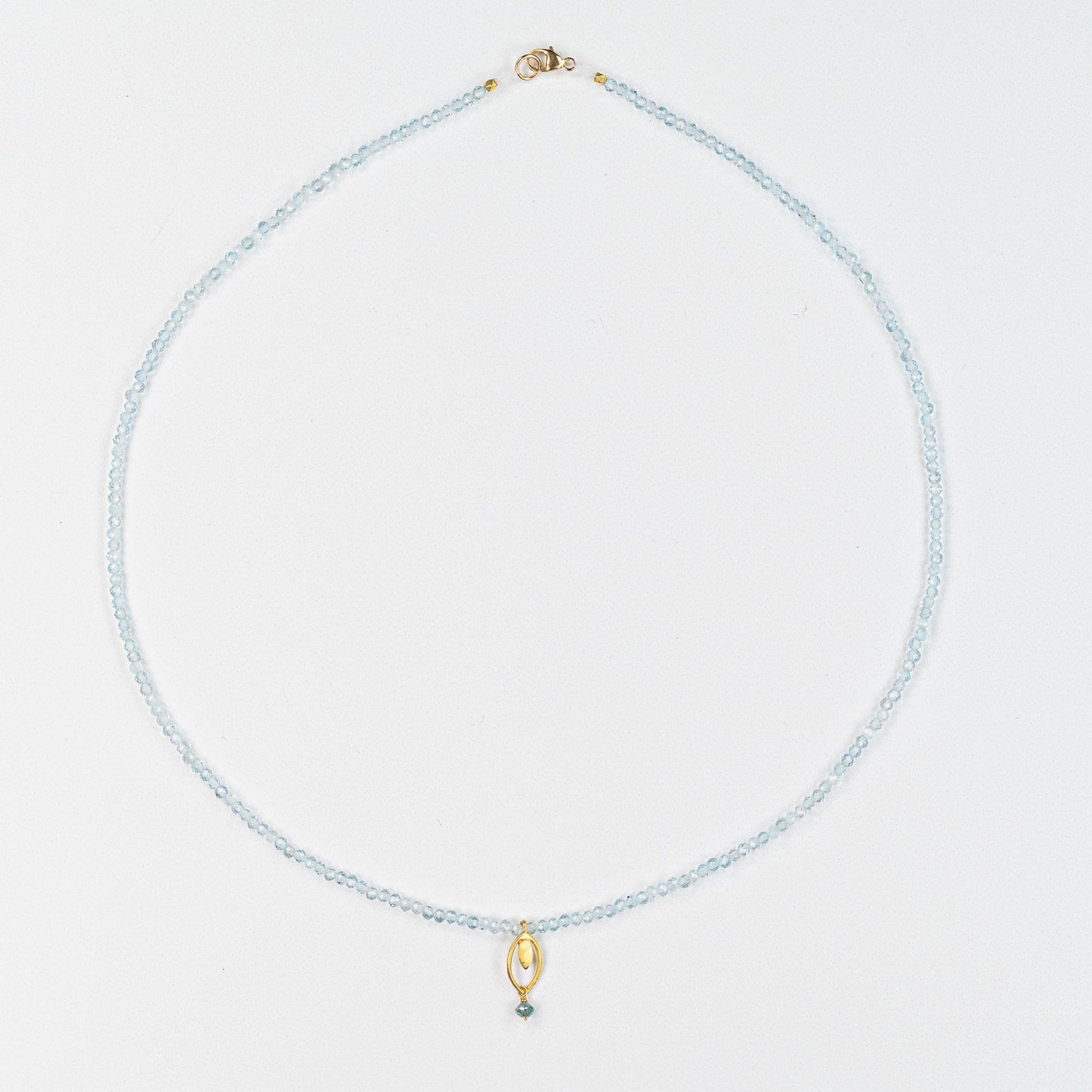 Blue Topaz Beaded Necklace with 18K Charm and Diamond Drop