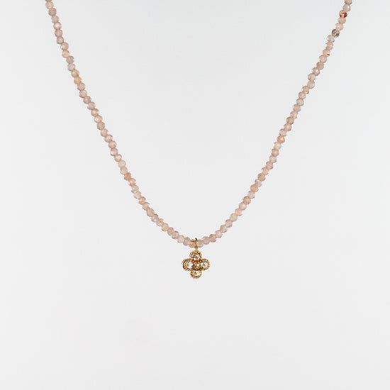 Chocolate Moonstone Beaded Necklace with 18K Diamond Drop