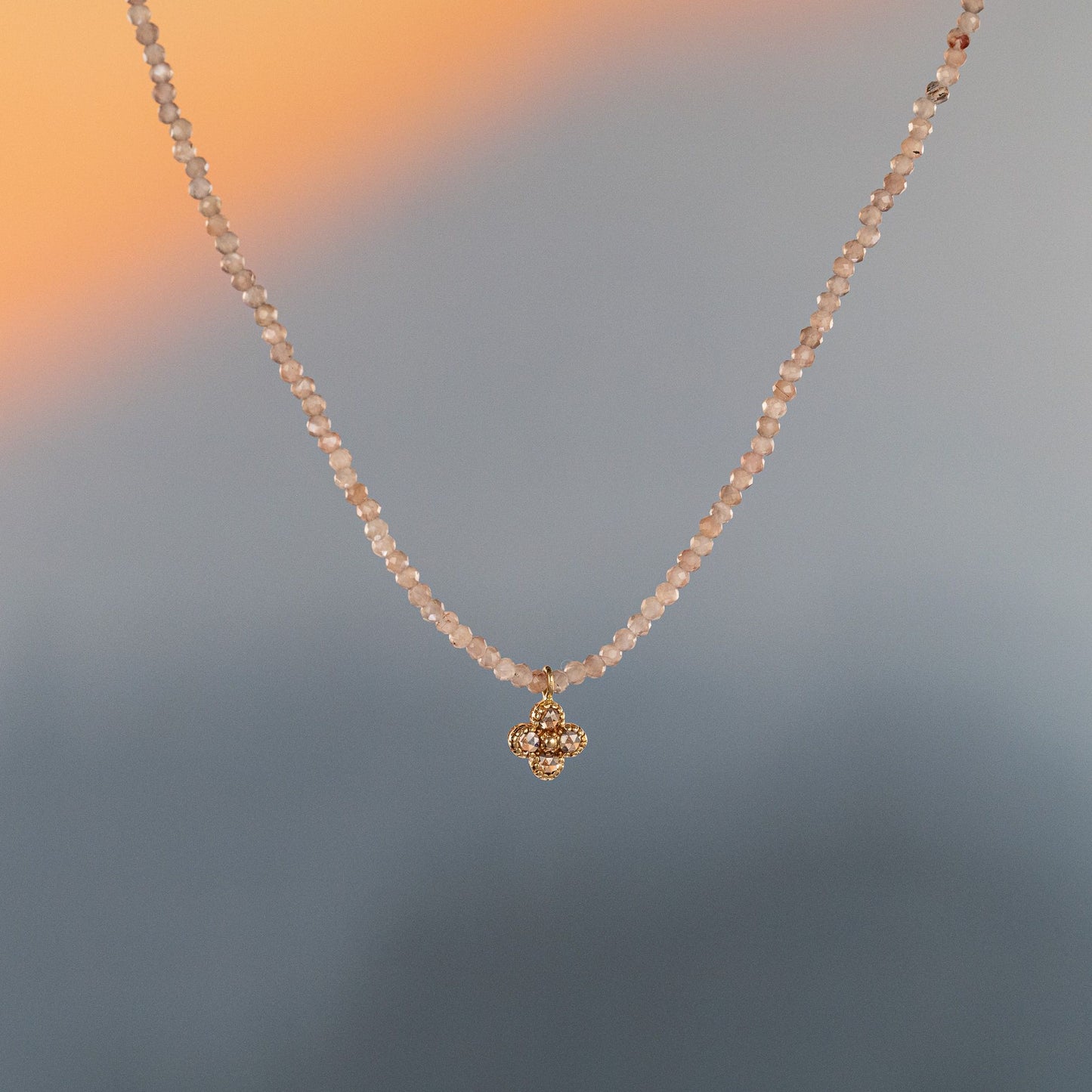 Load image into Gallery viewer, Chocolate Moonstone Beaded Necklace with 18K Diamond Drop
