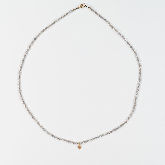 Load image into Gallery viewer, Labradorite Beaded Necklace with 18K Oval Drop
