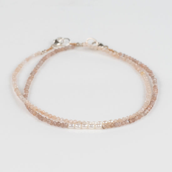 Peach Moonstone + Triple Freshwater Pearl Beaded Bracelet