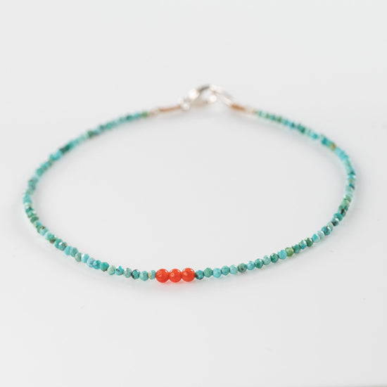Load image into Gallery viewer, Tiny Turquoise + Coral Beaded Bracelet
