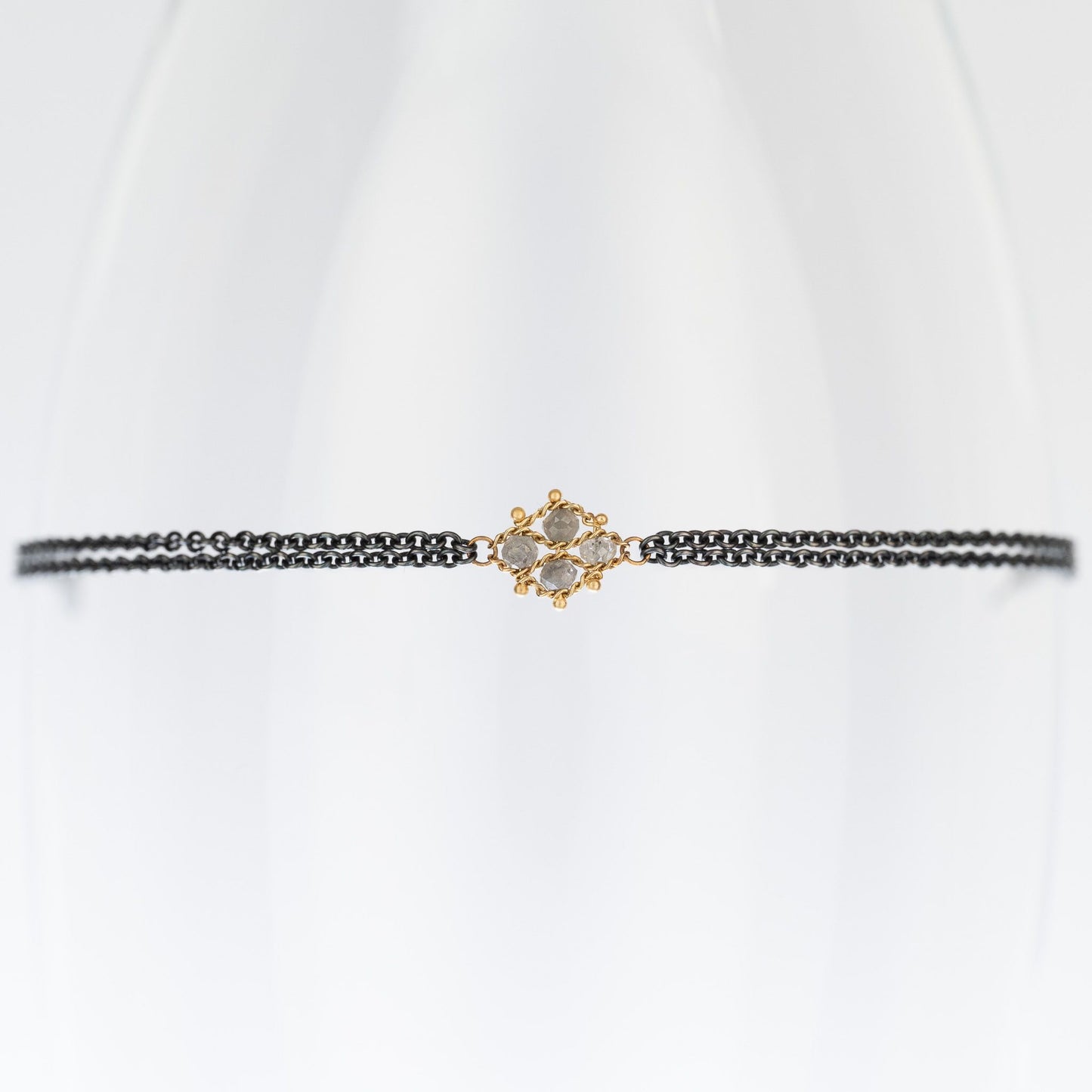 AMÁLI Tiny Woven Bracelet with Grey Diamonds
