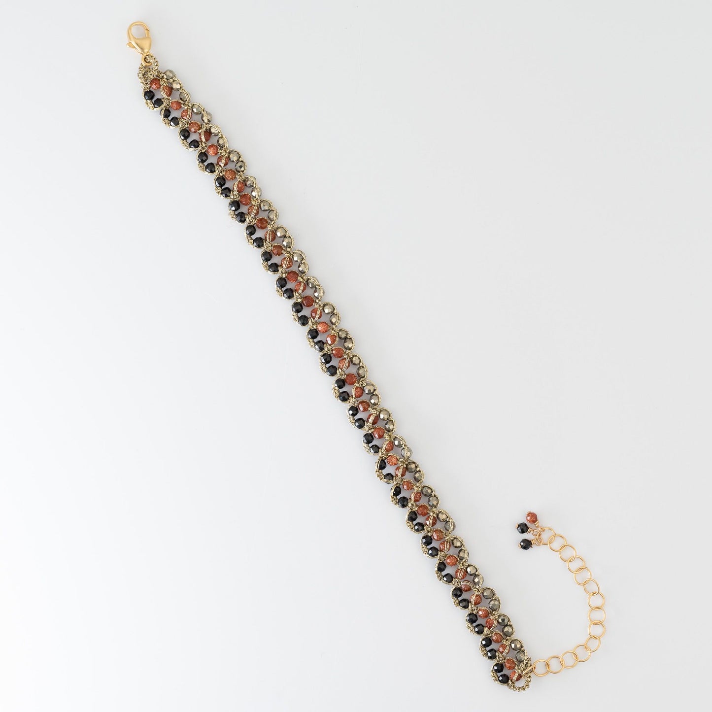 Load image into Gallery viewer, Woven Pyrite, Spinel and Sunstone Lace Bracelet
