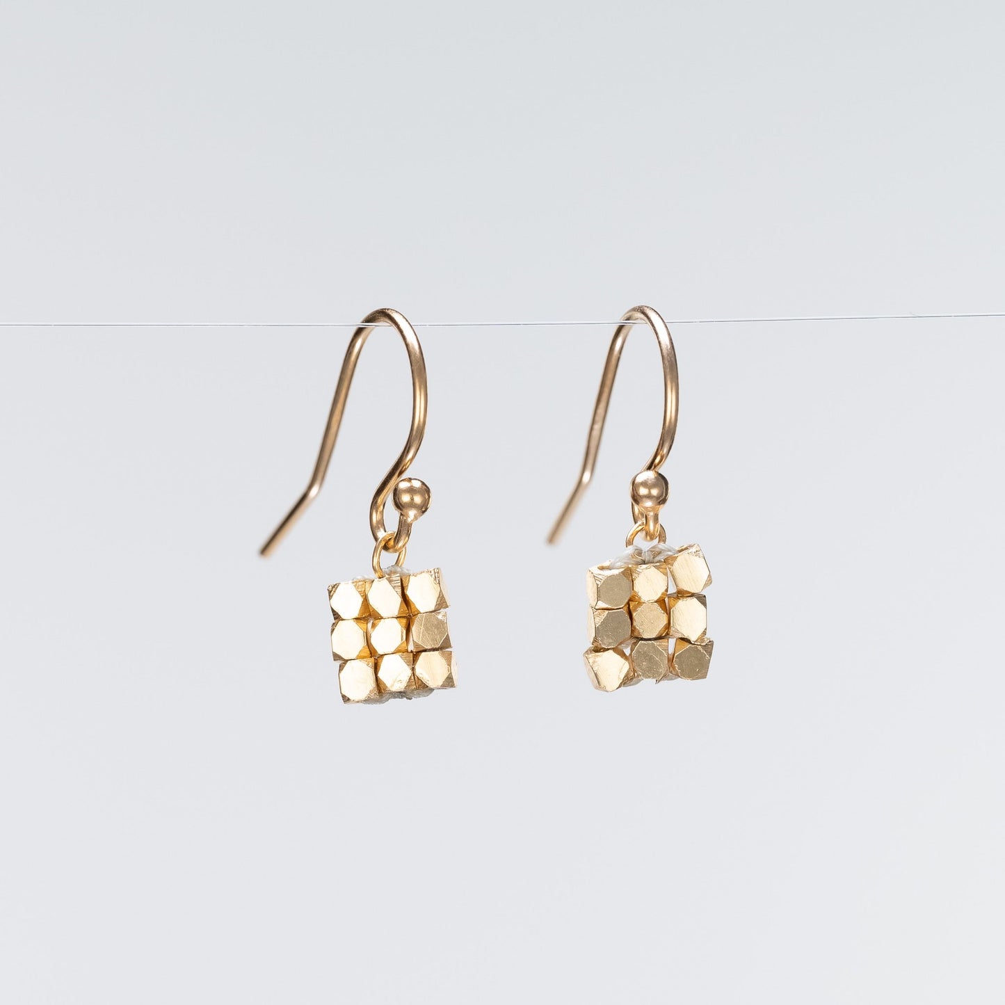 Danielle Welmond Woven Gold Square Bead Nugget Earrings