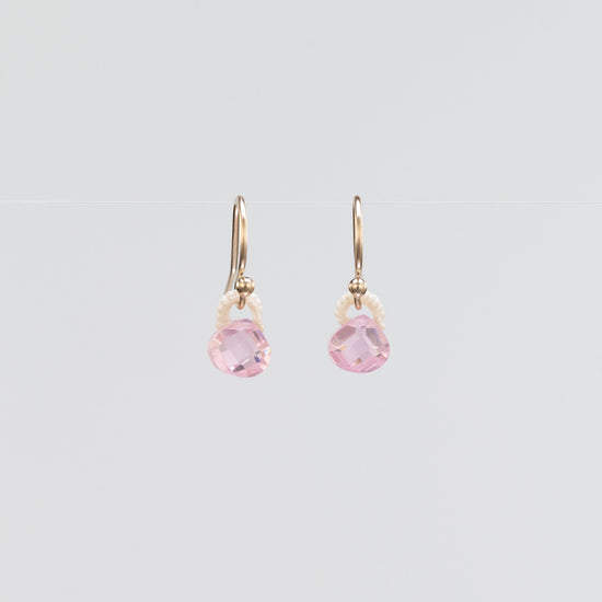Danielle Welmond Petite Pink CZ Drop Earrings with Coordinating Ivory Silk