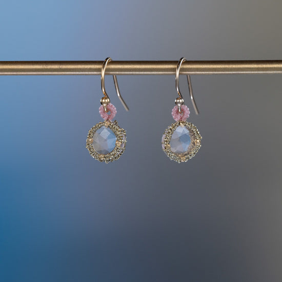 Danielle Welmond Caged Rose Quartz Earrings with Coordinating Soft Pink Silk