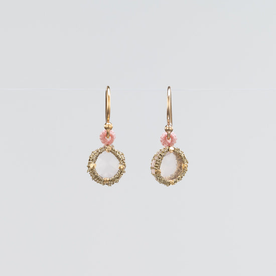 Load image into Gallery viewer, Danielle Welmond Caged Rose Quartz Earrings with Coordinating Soft Pink Silk
