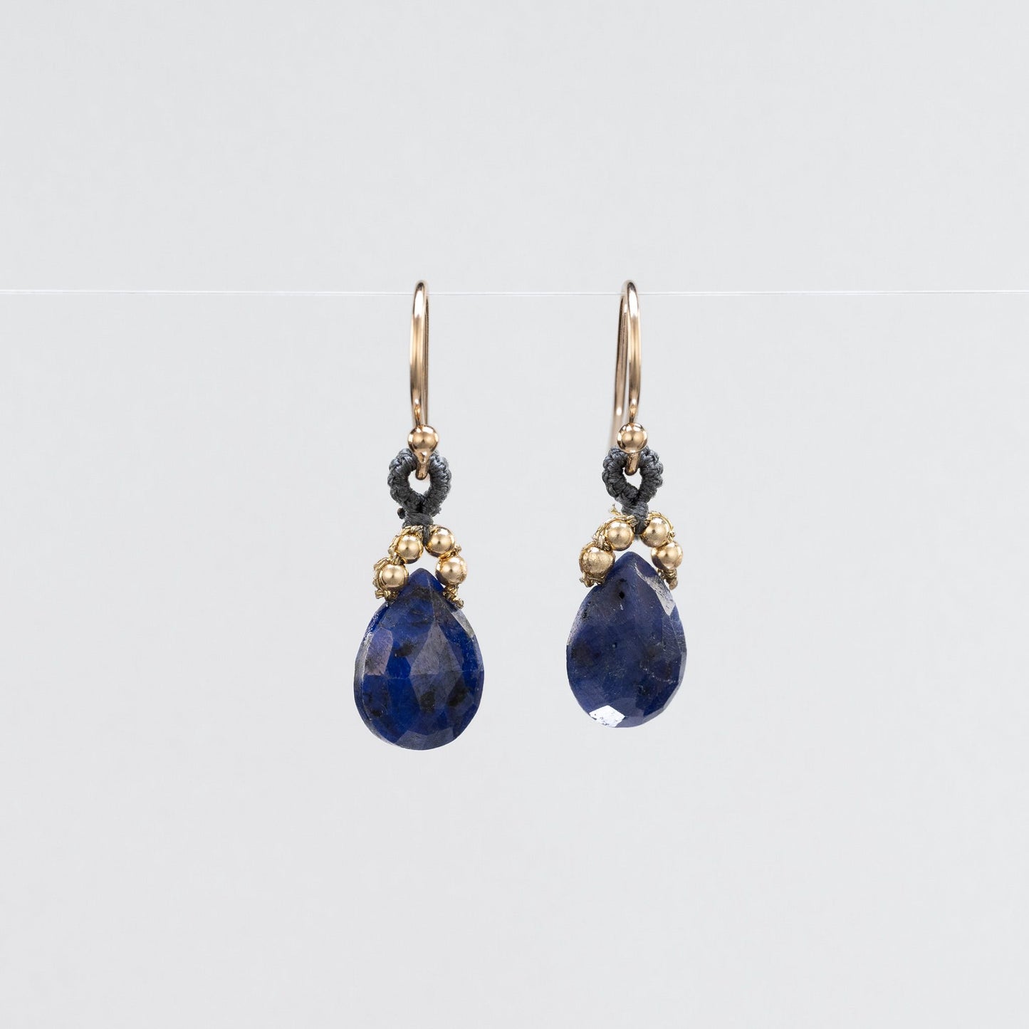 Load image into Gallery viewer, Danielle Welmond Lapis Drop Earrings with Coordinating Grey Silk Cord
