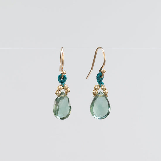 Load image into Gallery viewer, Danielle Welmond Indicolite Quartz Drop Earrings with Coordinating Blue Silk Cord
