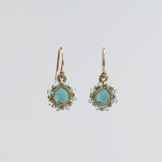 Load image into Gallery viewer, Danielle Welmond Caged Aqua Quartz With Apatite and Nugget Orbit Earrings

