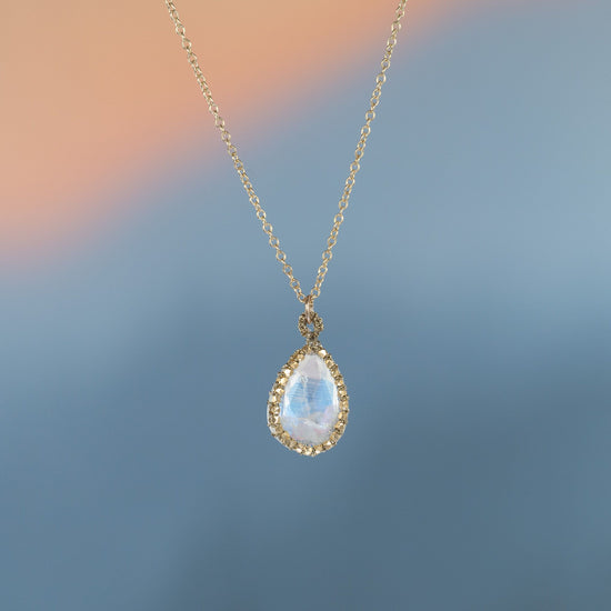 Danielle Welmond Caged Rainbow Moonstone Necklace with Nugget Orbit