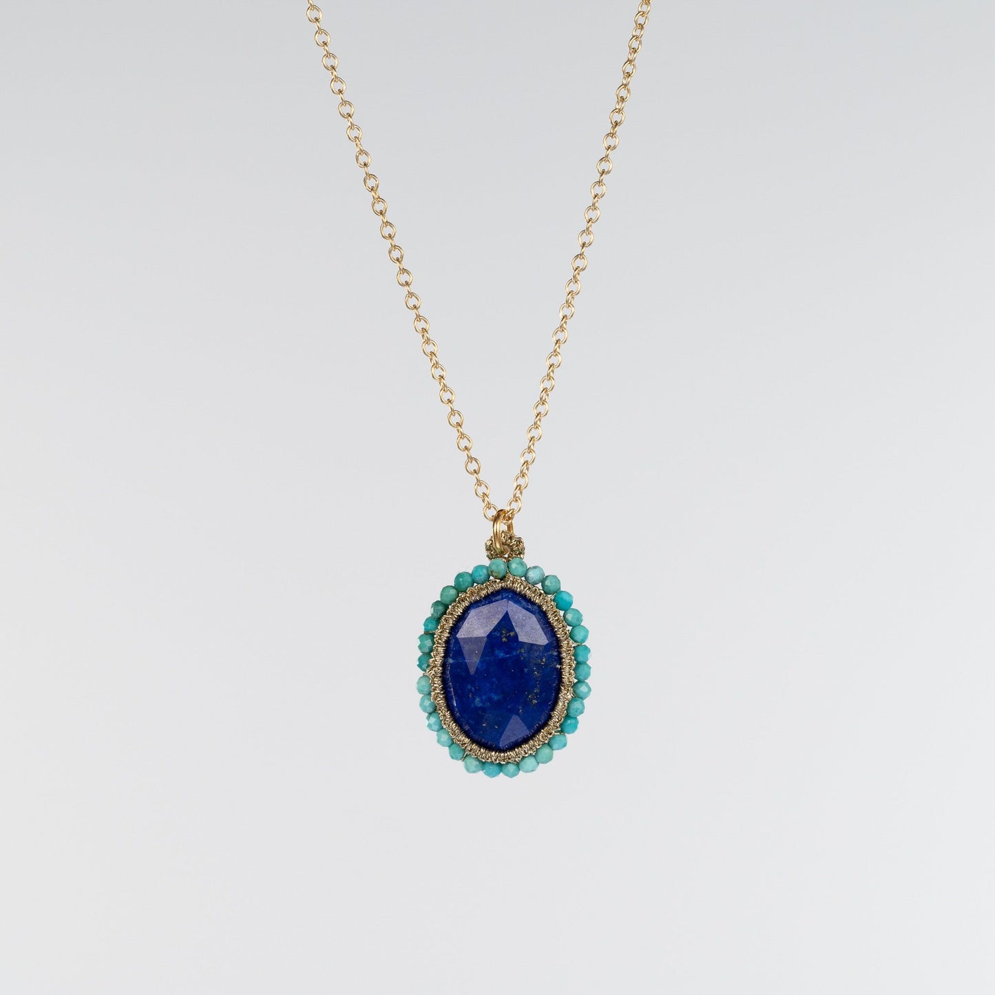Load image into Gallery viewer, Danielle Welmond Caged Lapis Necklace with Turquoise Orbit
