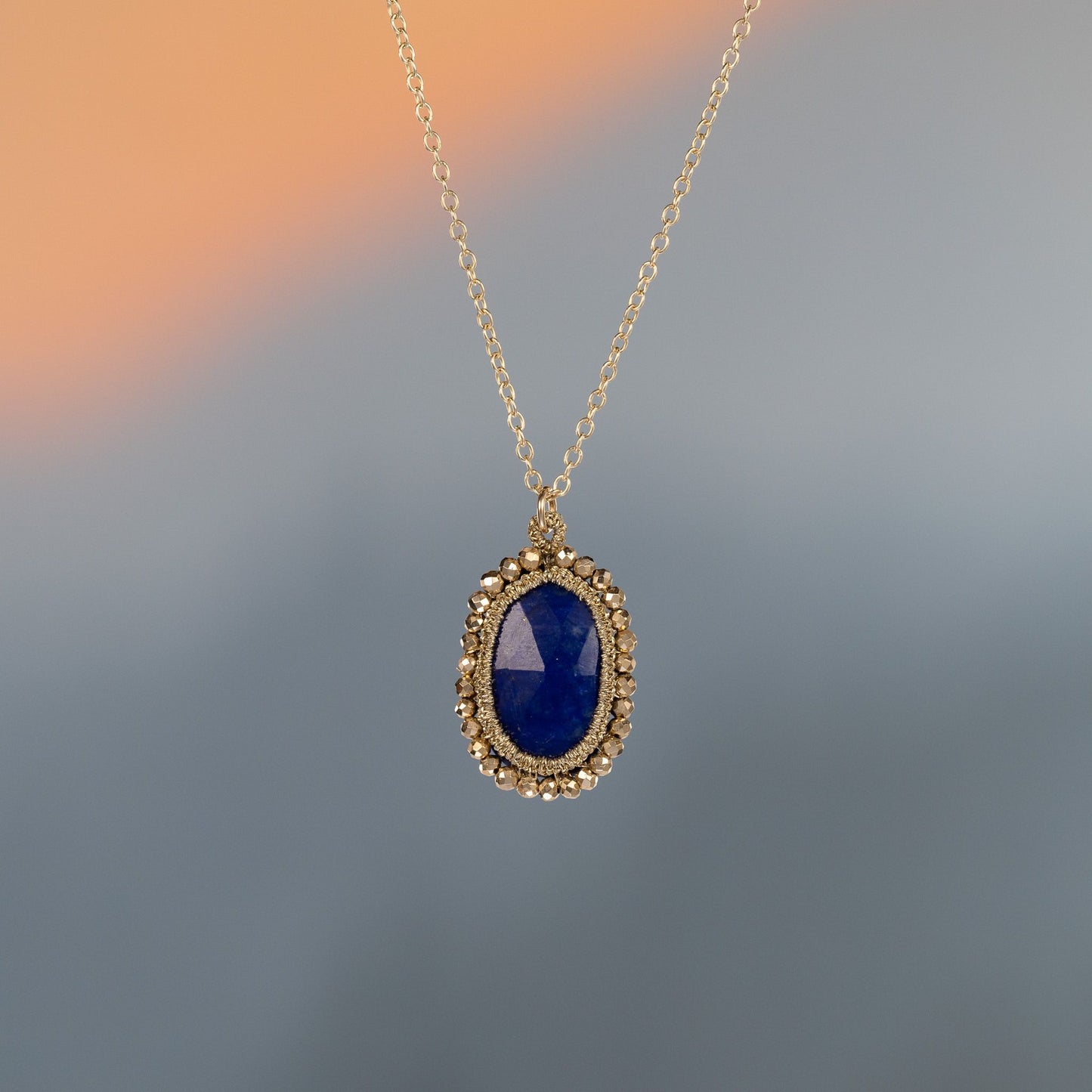 Load image into Gallery viewer, Danielle Welmond Caged Lapis Necklace with Pyrite Orbit
