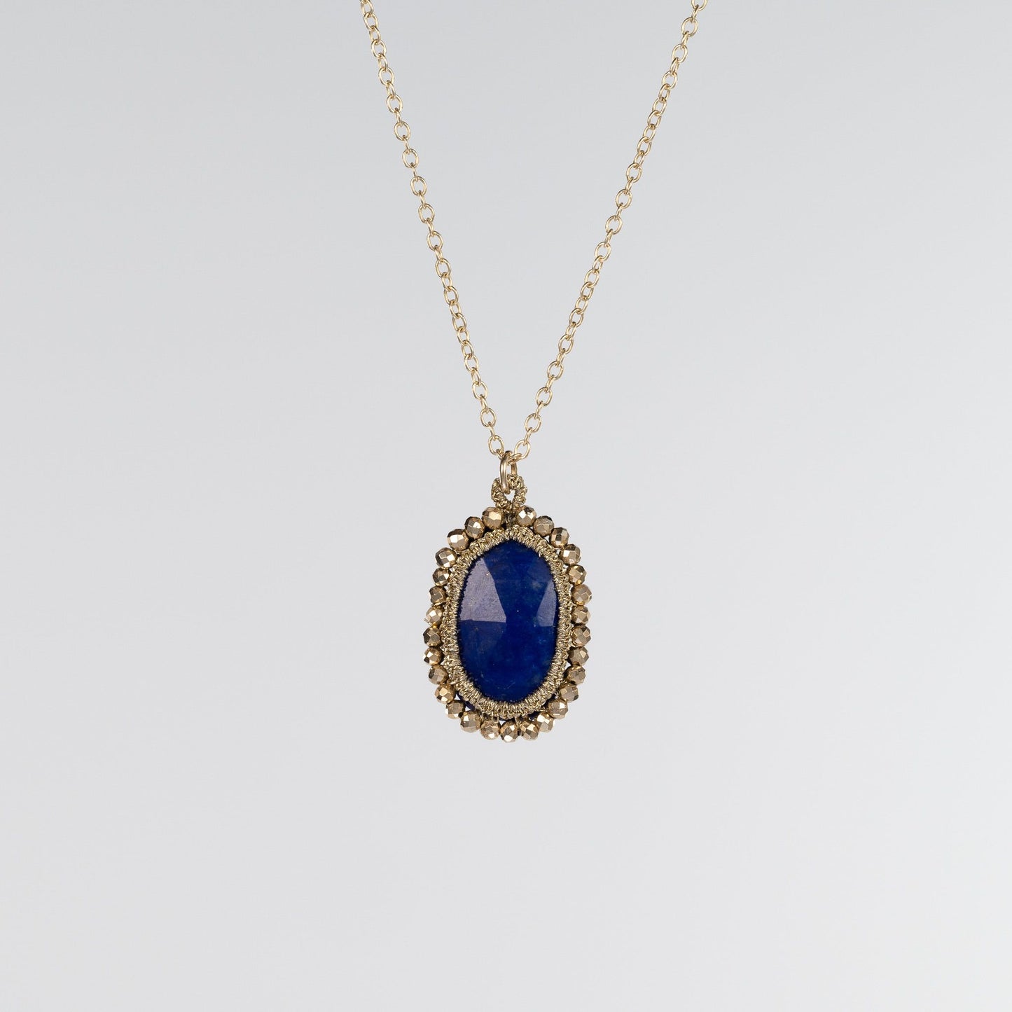 Load image into Gallery viewer, Danielle Welmond Caged Lapis Necklace with Pyrite Orbit
