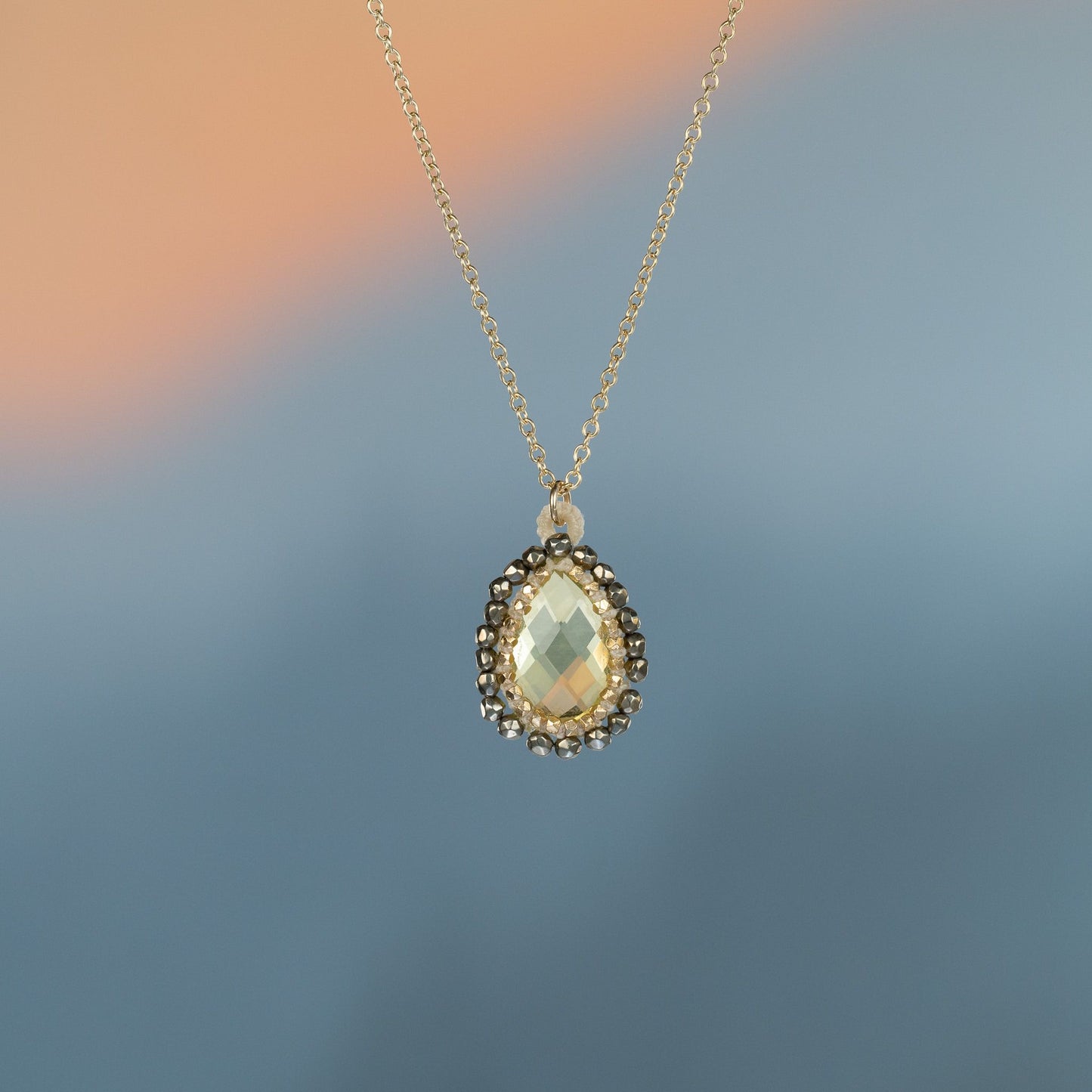 Load image into Gallery viewer, Danielle Welmond Caged Lemon Quartz Necklace with Pyrite Orbit
