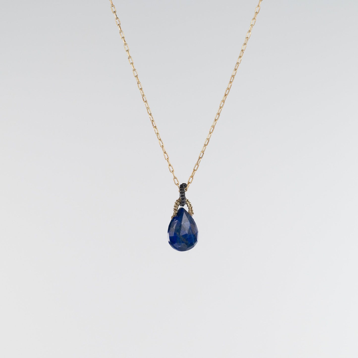 Danielle Welmond Sapphire Drop Necklace with Coordinating Grey Silk Cord