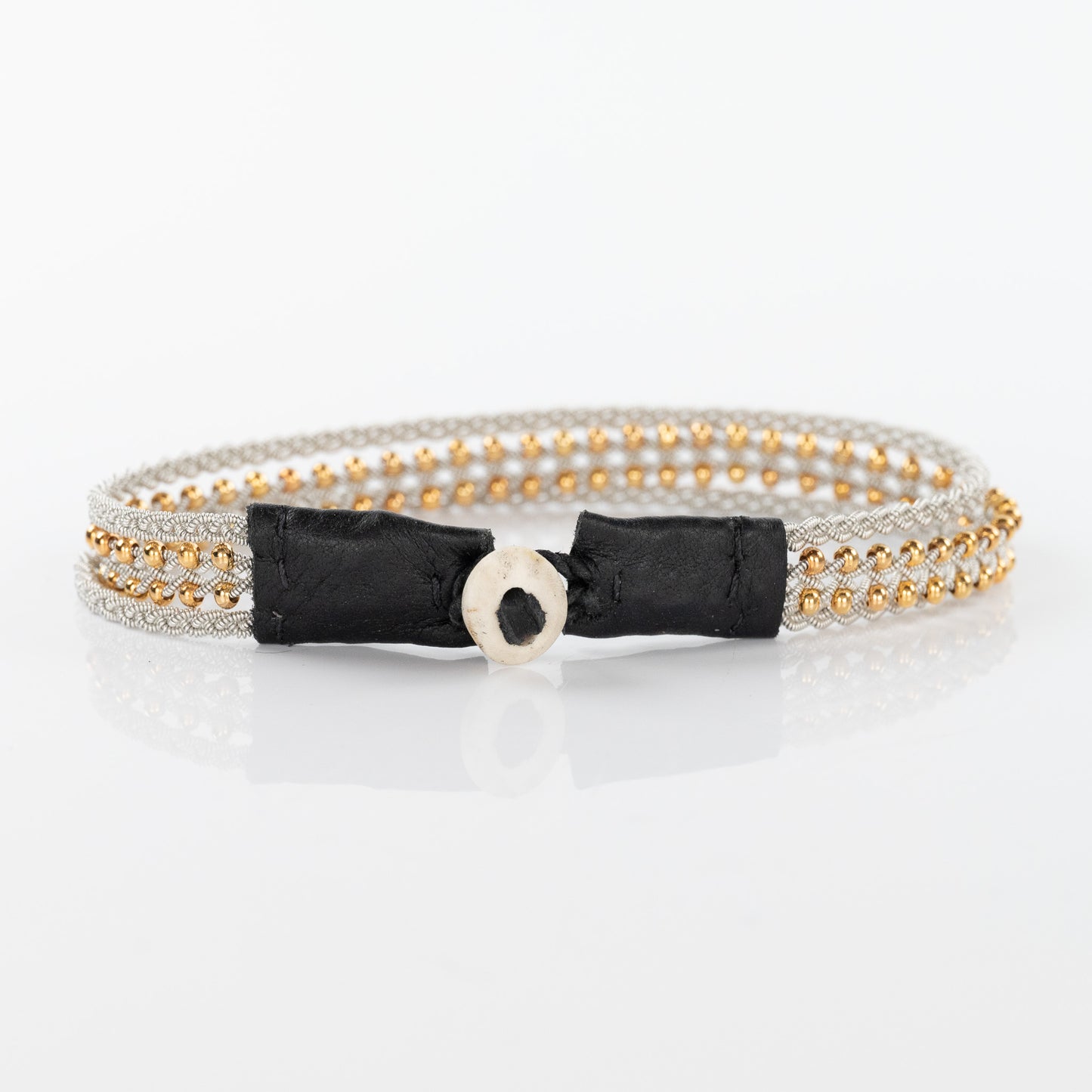 Load image into Gallery viewer, Lucia Silver and Gold Loose Strand Braid Bracelet with Black Closure

