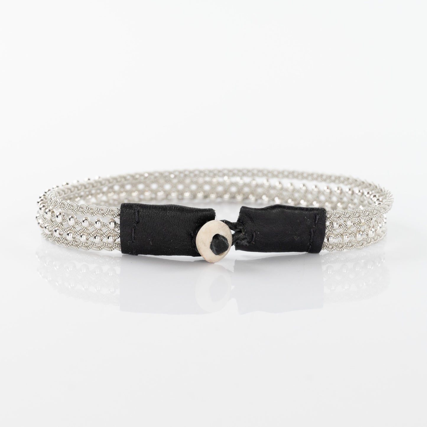 Lucia Silver Loose Strand Braid Bracelet with Black Closure