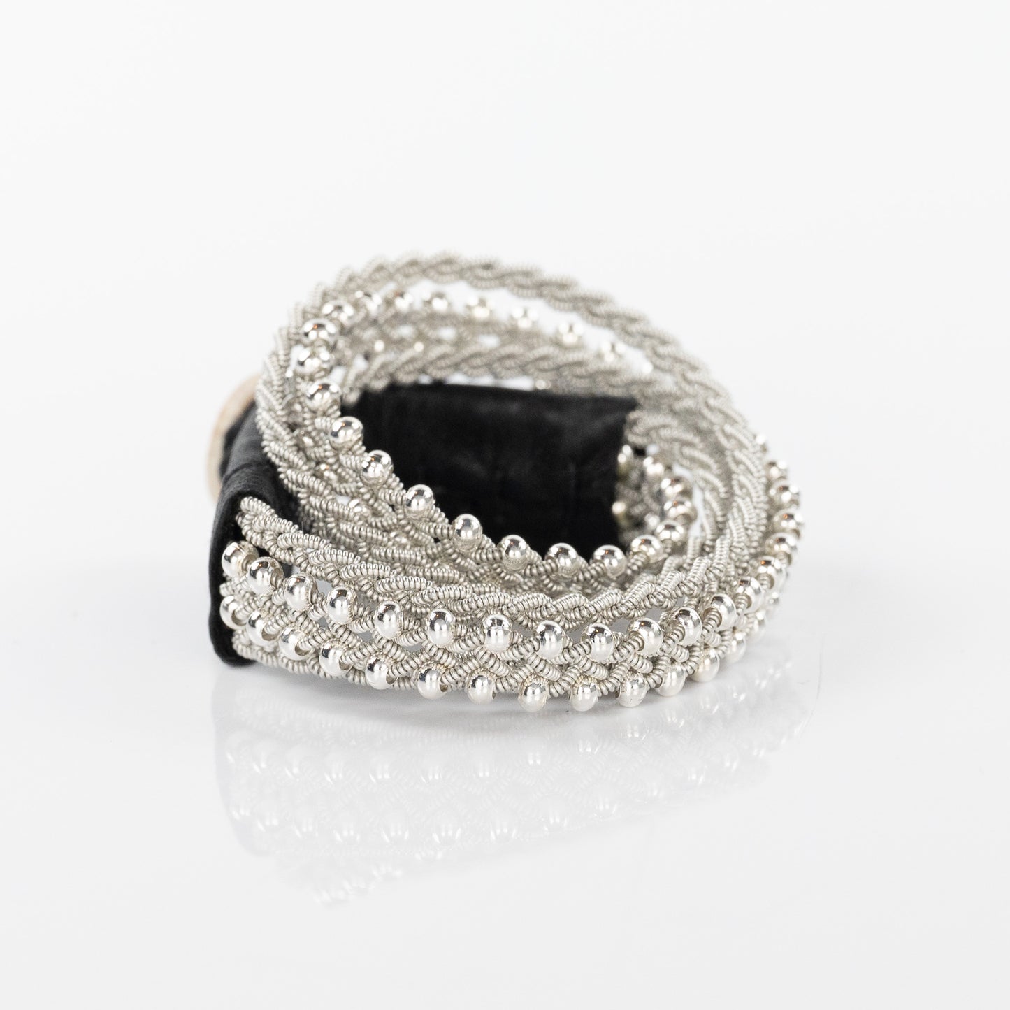 Load image into Gallery viewer, Lucia Silver Loose Strand Braid Bracelet with Black Closure
