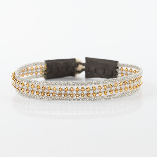 Lucia Silver and Gold Loose Strand Braid Bracelet with Khaki Closure