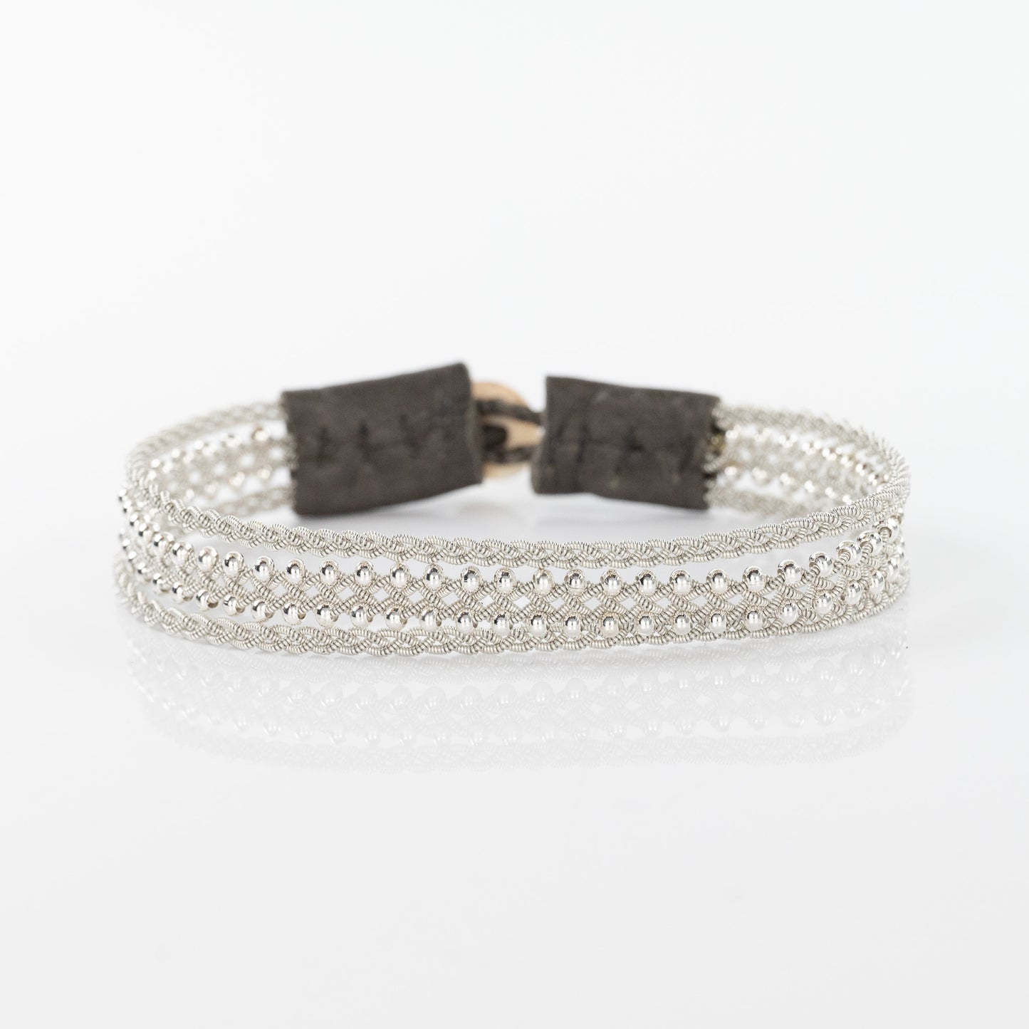 Load image into Gallery viewer, Lucia Silver Loose Strand Braid Bracelet with Khaki Closure
