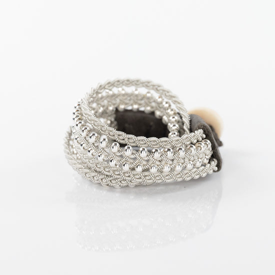 Load image into Gallery viewer, Lucia Silver Loose Strand Braid Bracelet with Khaki Closure
