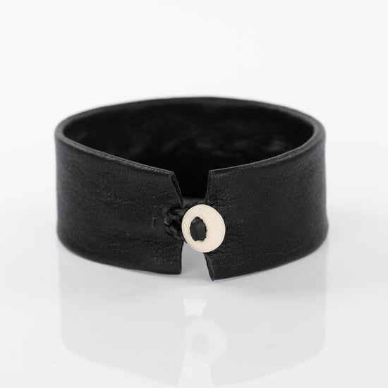 Snow Star Black Bracelet on Wide Leather
