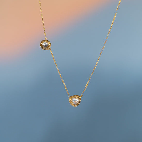 18K Yellow Gold Rose Cut Double Diamond Necklace