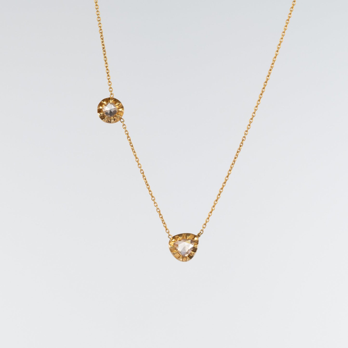 18K Yellow Gold Rose Cut Double Diamond Necklace