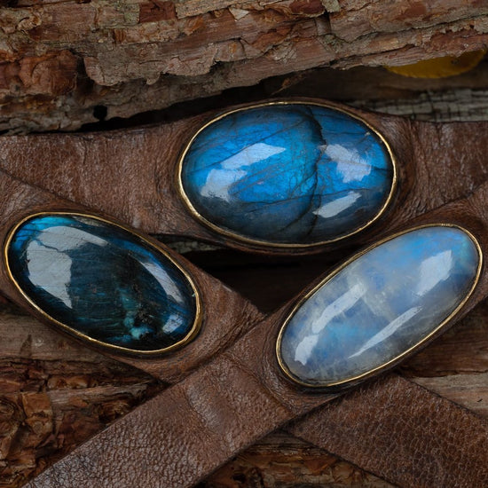 Load image into Gallery viewer, Labradorite Brown Leather Cuff
