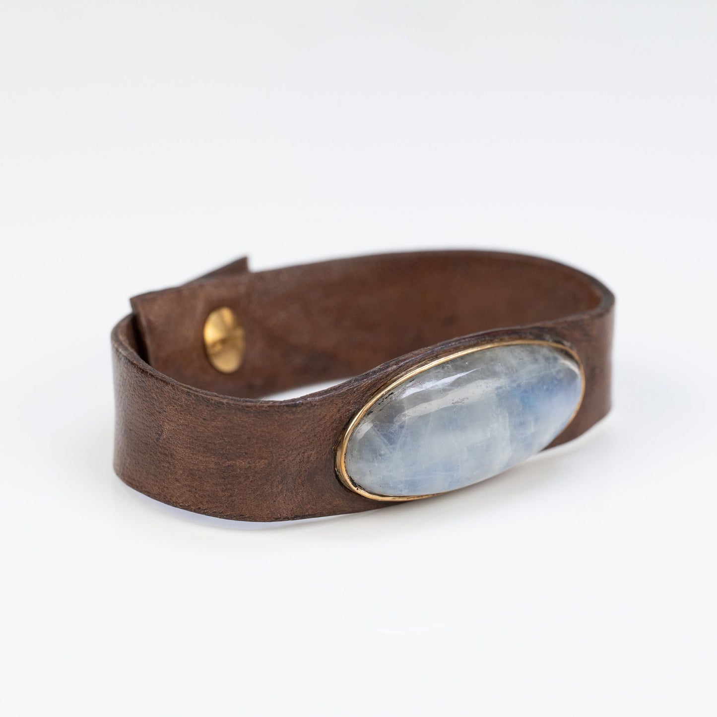 Moonstone Brown Leather Cuff