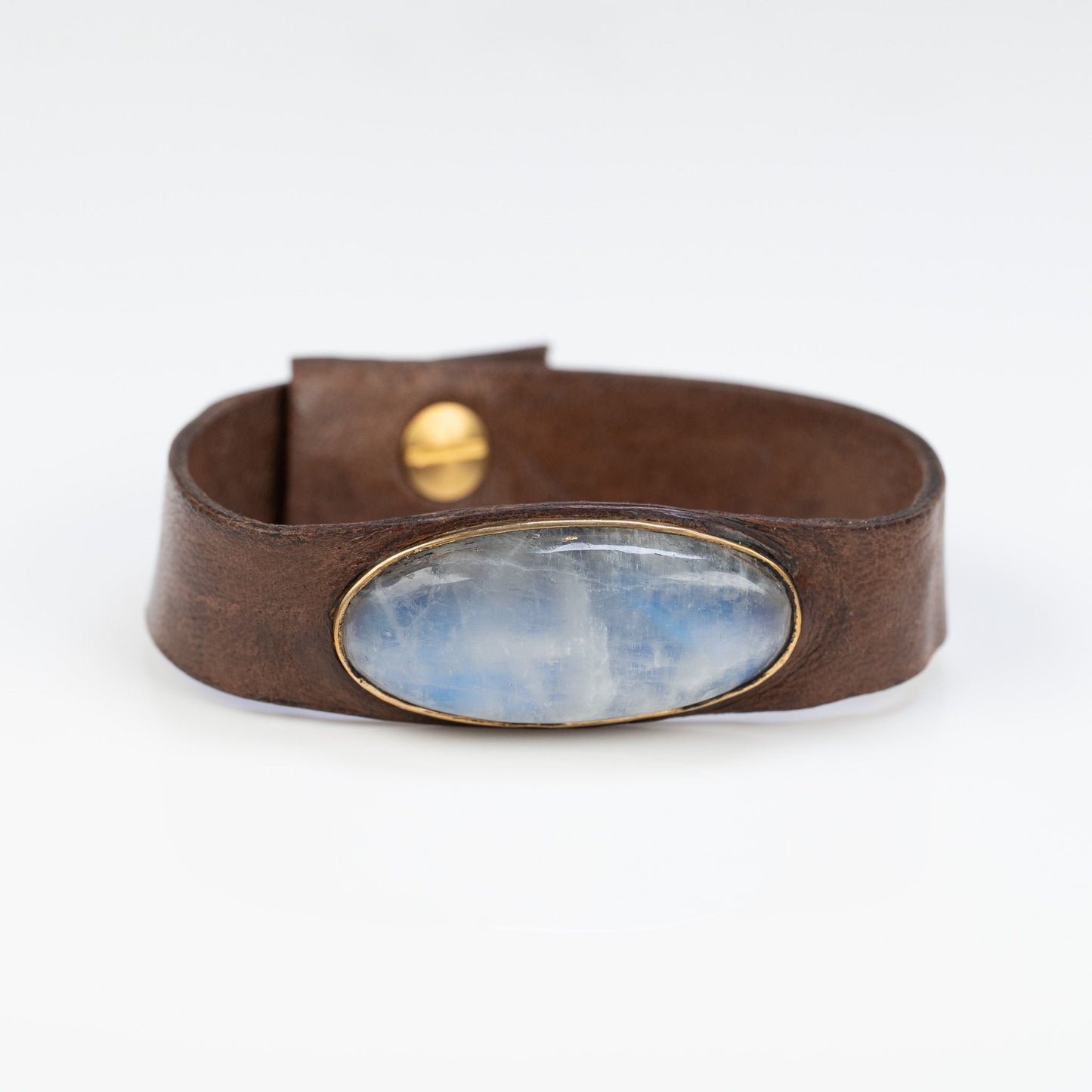 Load image into Gallery viewer, Moonstone Brown Leather Cuff
