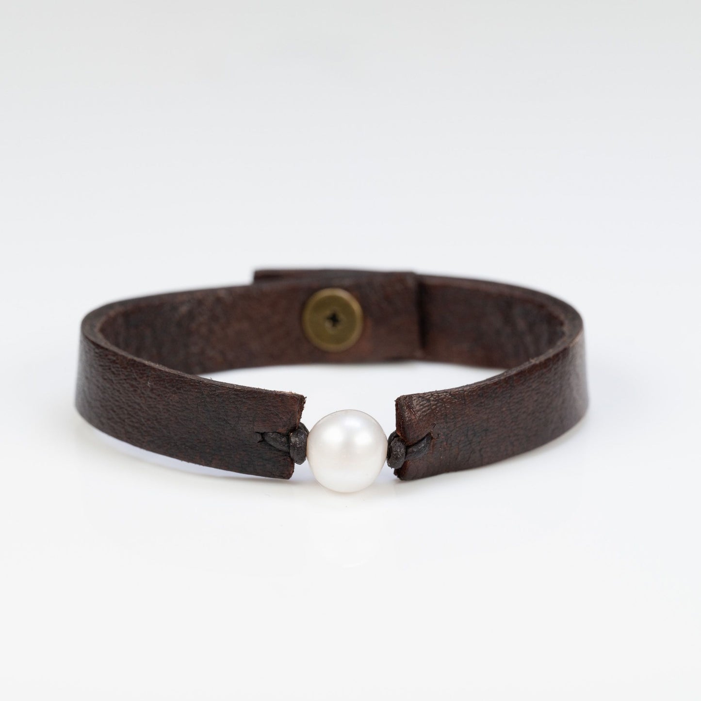 Pearl Drop Brown Leather Bracelet