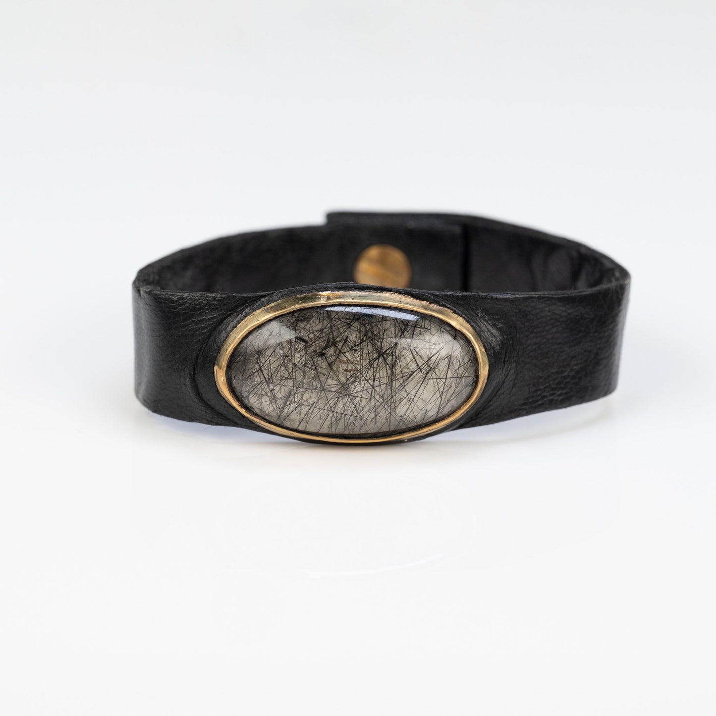 Load image into Gallery viewer, Rutilated Quartz Black Leather Cuff
