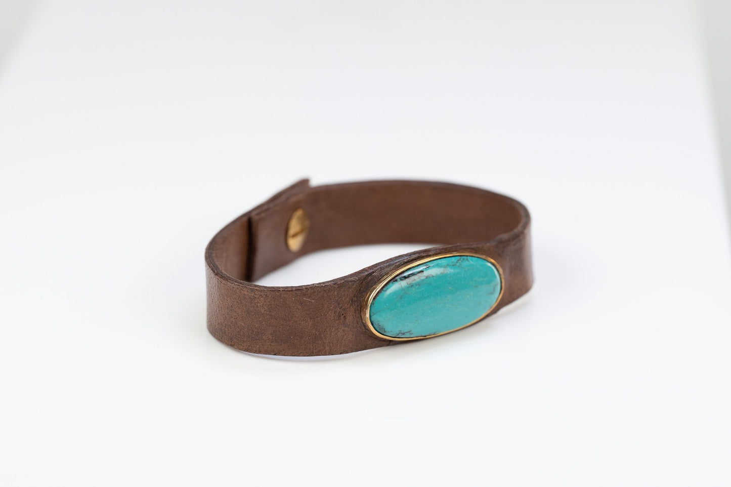 Small Turquoise Brown Leather Cuff