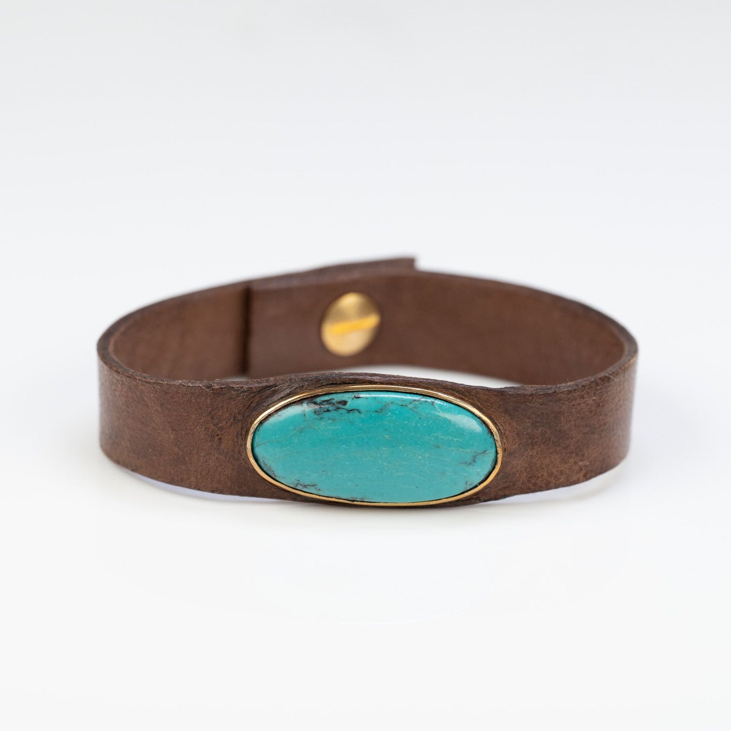 Small Turquoise Brown Leather Cuff