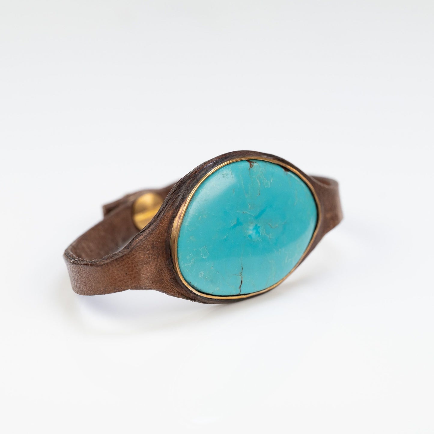 Thin Strapped Turquoise Brown Leather Cuff