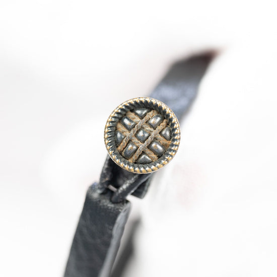 Load image into Gallery viewer, Opal Drop Black Leather Bracelet with Hashtag Vintage Closure

