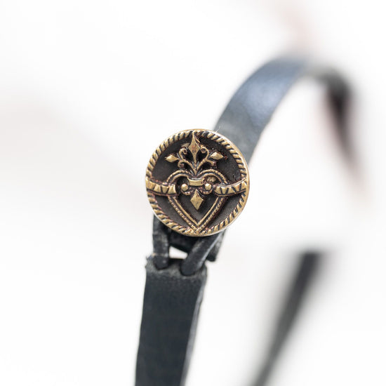 Load image into Gallery viewer, Opal Drop Black Leather Bracelet with Sacred Heart Vintage Closure
