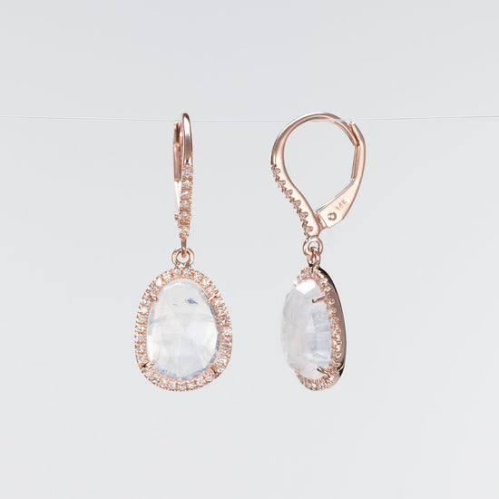 Load image into Gallery viewer, LIVEN 14K Rose Gold Rainbow Moonstone Dangle Earrings
