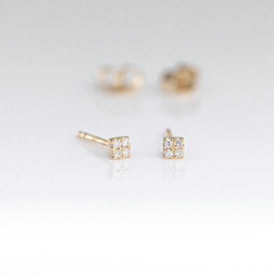 LIVEN 14K Yellow Gold Petite Pave Square Post Earrings