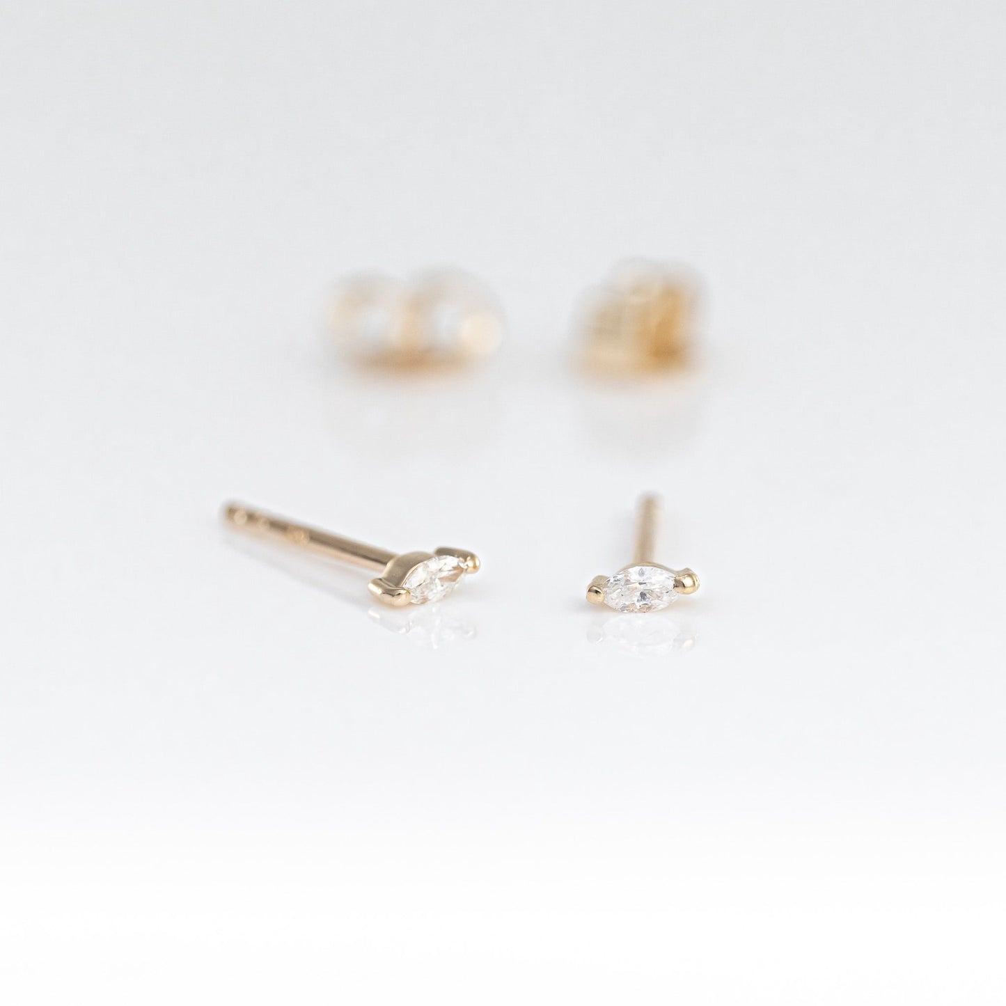 LIVEN 14K Yellow Gold Micro Souli Marquise Diamond Post Earrings