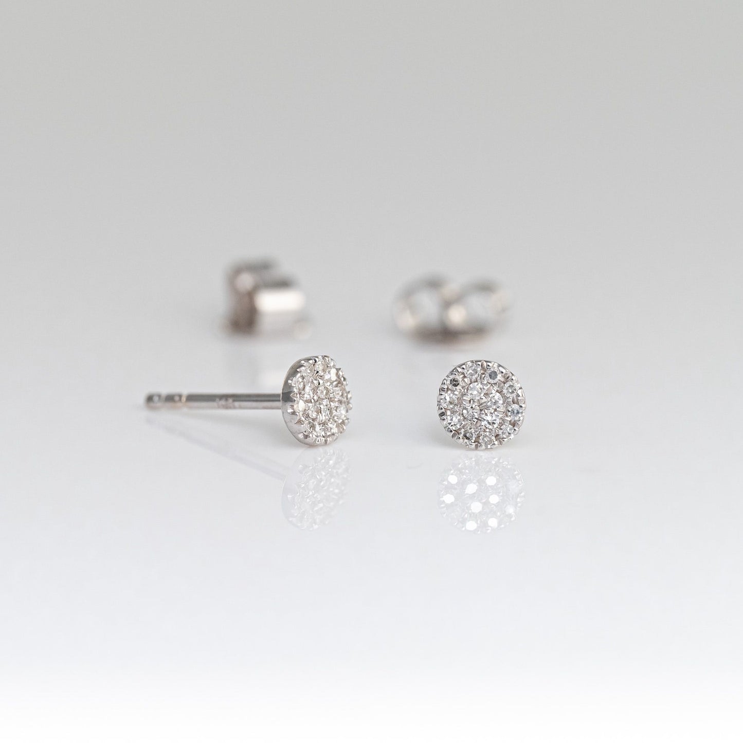 LIVEN 14K White Gold Small 4.5mm Diamond Pave Disc Post Earrings