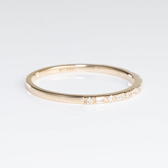LIVEN 14K Yellow Gold Petite Baguette and Round Diamond Halfway Band