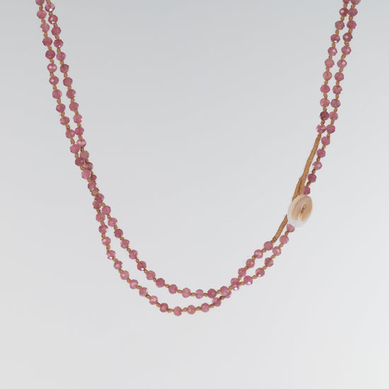 Pink Tourmaline Button Closure Necklace 32"