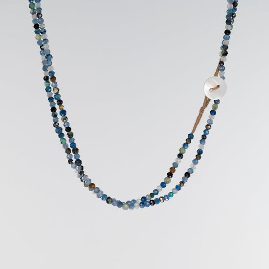 Load image into Gallery viewer, Assorted Blue Gemstone Button Closure Necklace 32&amp;quot;
