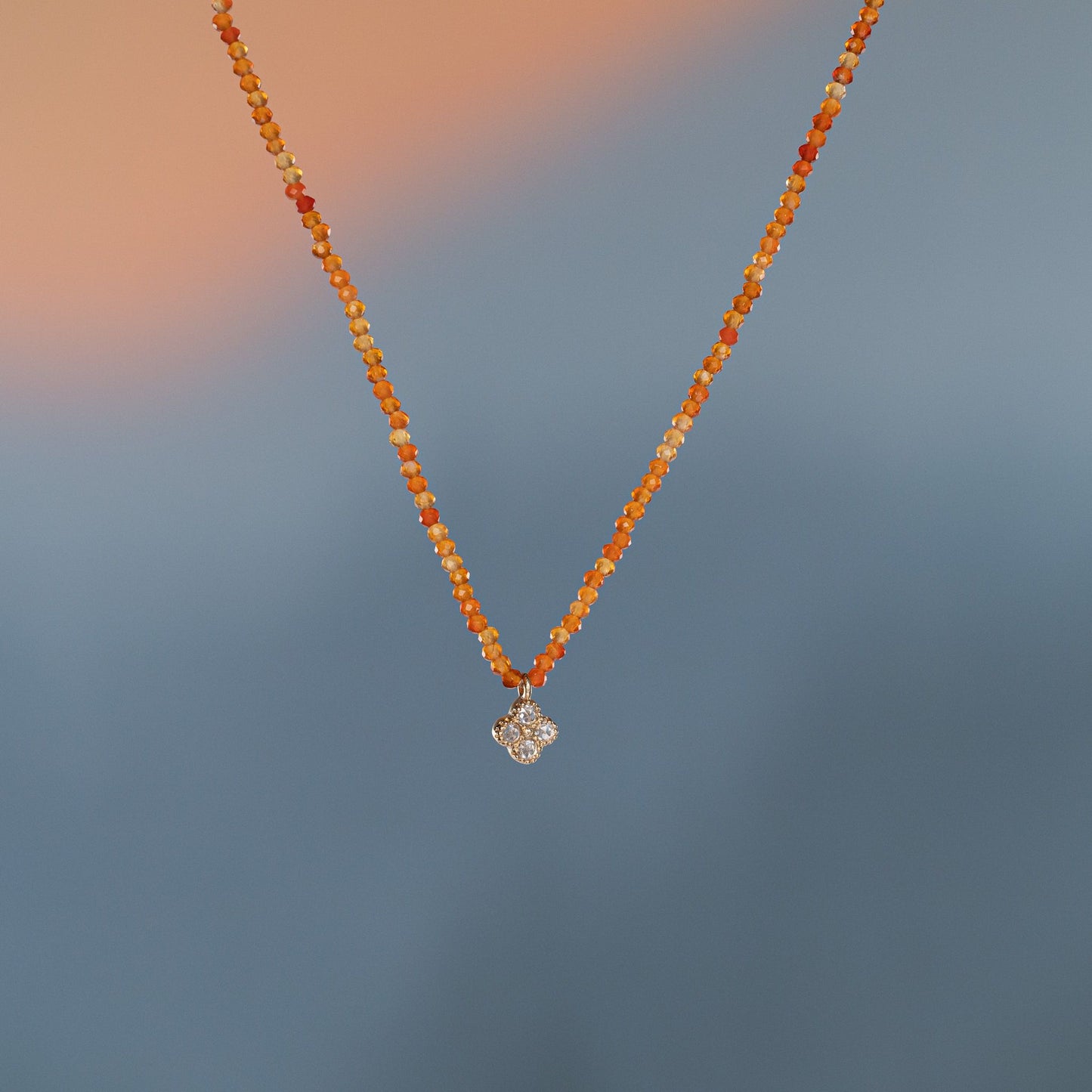 Carnelian Beaded Necklace with 18K Diamond Drop