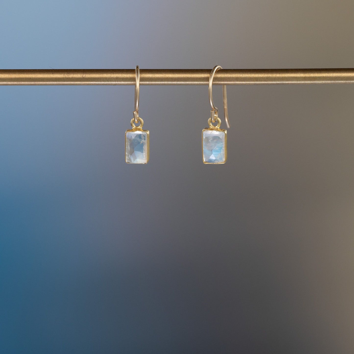 Load image into Gallery viewer, 18K Yellow Gold Tiny Dangle Moonstone Earrings
